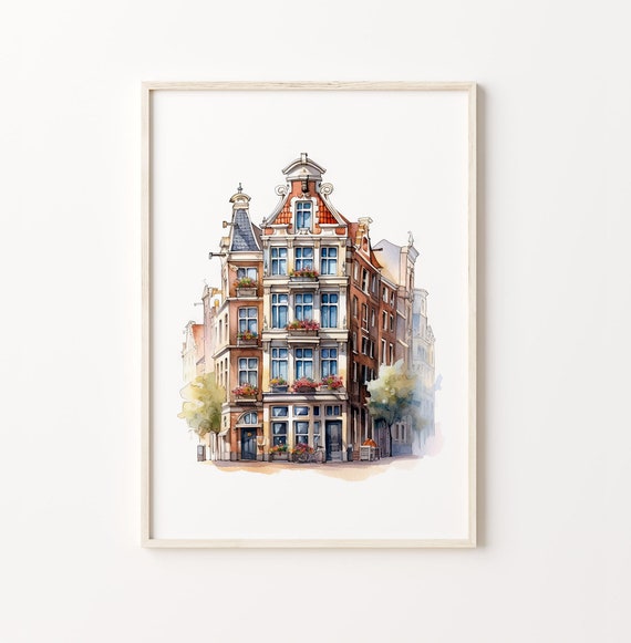Vibrant Watercolor Painting Of Cute Famous Colored Buildings High Detail White Background Art Architecture Painting