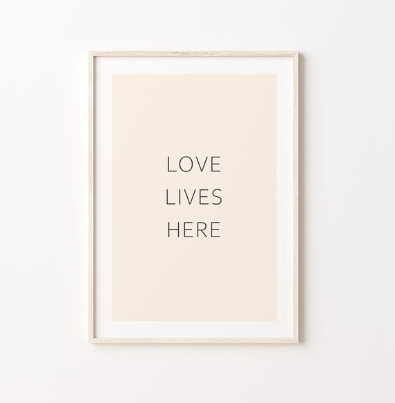 Love Lives Here Light Pink Wall Art Art Home Wall Decor Living Room Decor Typography Art Print Instant