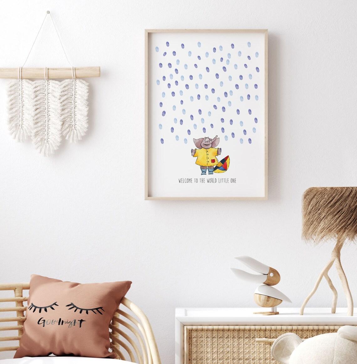 Elephant in Raincoat Welcome Baby Keepsake Guest Book Poster - Image 3