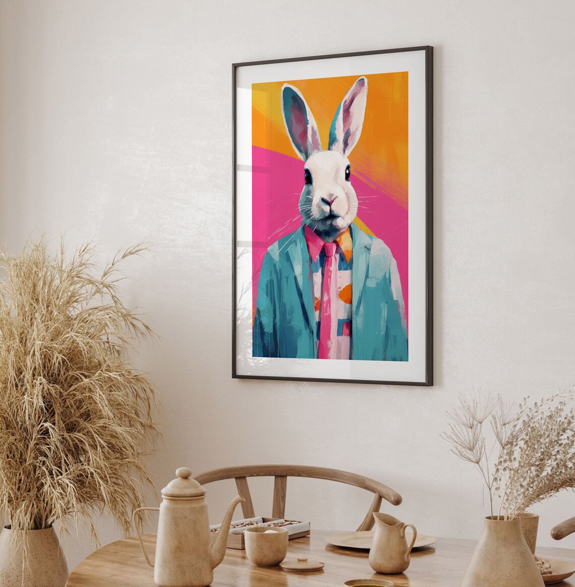 Dapper Bunny In Blue Suit And Tie Pop Art Animal Portrait Poster - Image 3