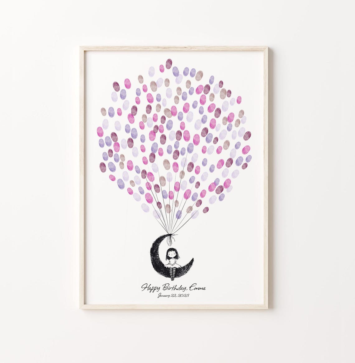 Moon Balloon Fingerprint Guest Book Space Theme Guestbook Birthday Party Keepsake Order