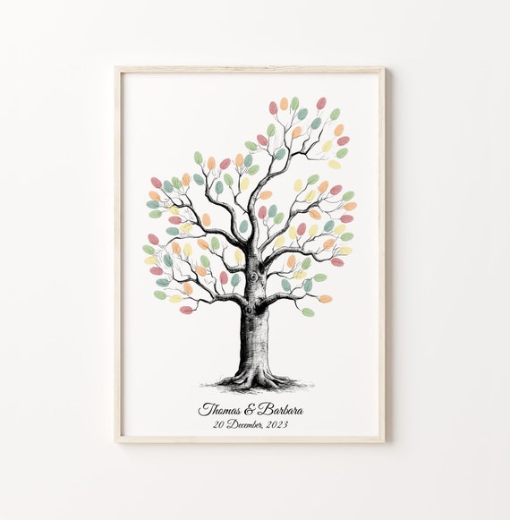 Guest Book Personalized Wedding Fingerprint Tree Guest Book Customizable Guest Book Custom Rustic Keepsake