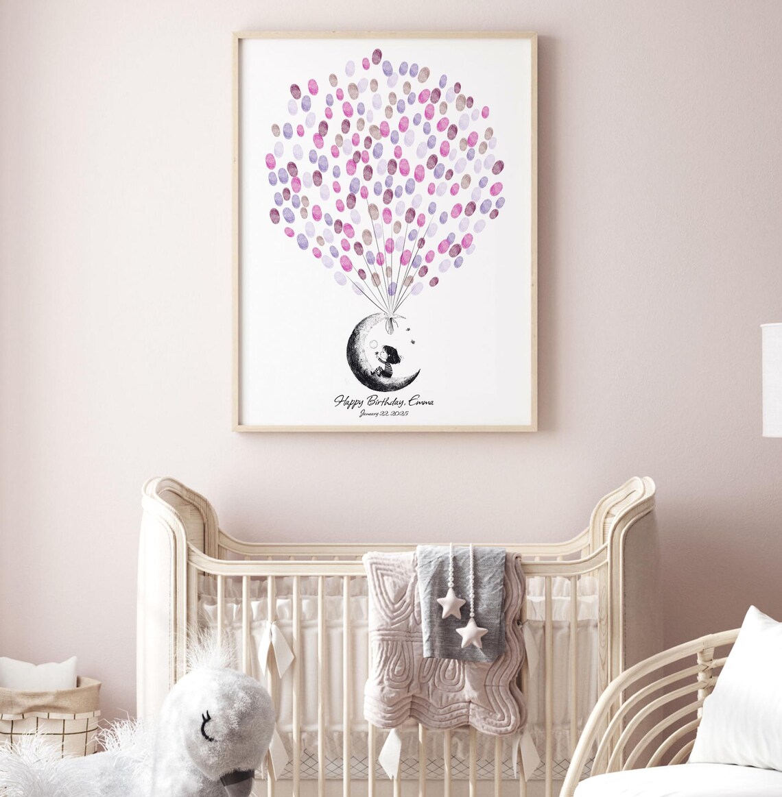 Moon Girl Blowing Bubble Balloon Birthday Guest Book Keepsake Poster - Image 2