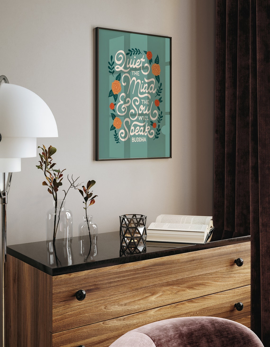 Quiet the Mind and the Soul Will Speak Buddha Green Floral Poster - Image 3
