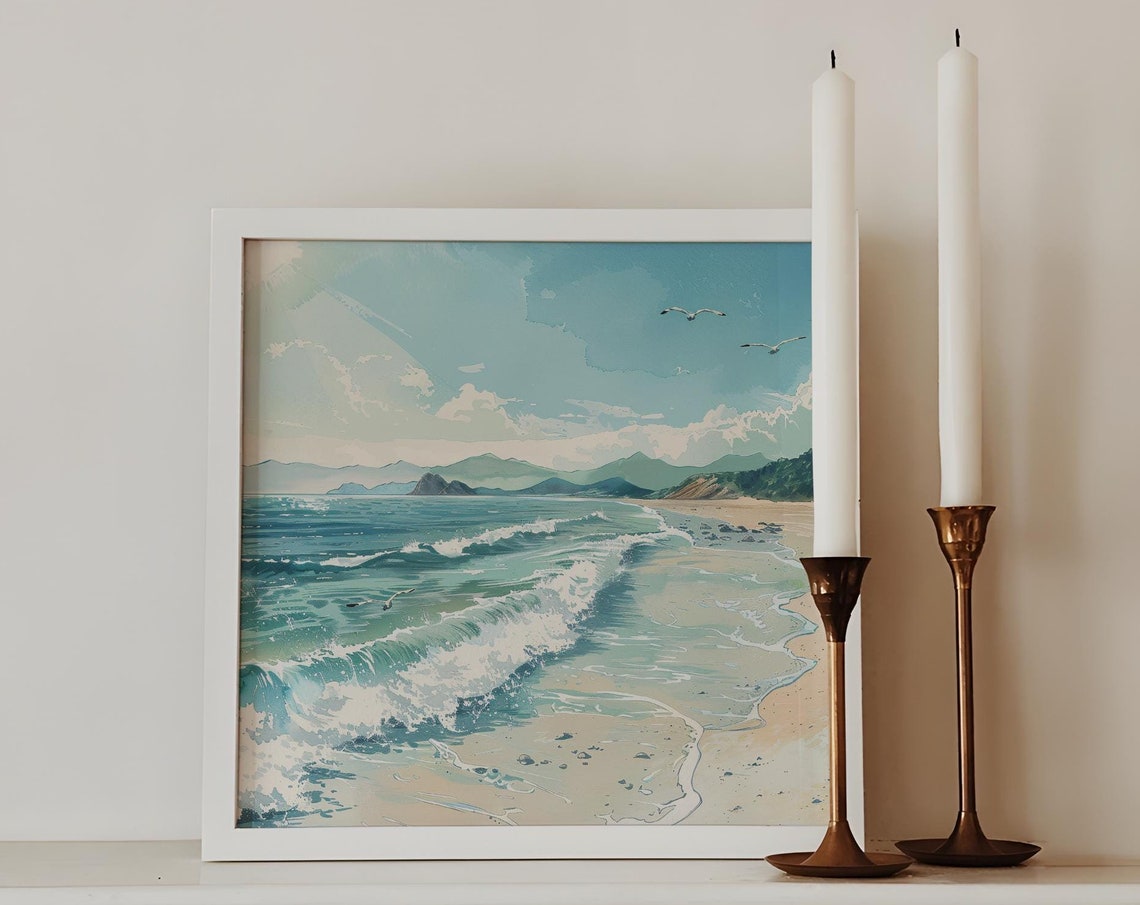 Bright Turquoise Waves Rolling Onto A Bright Sunny Beach Poster