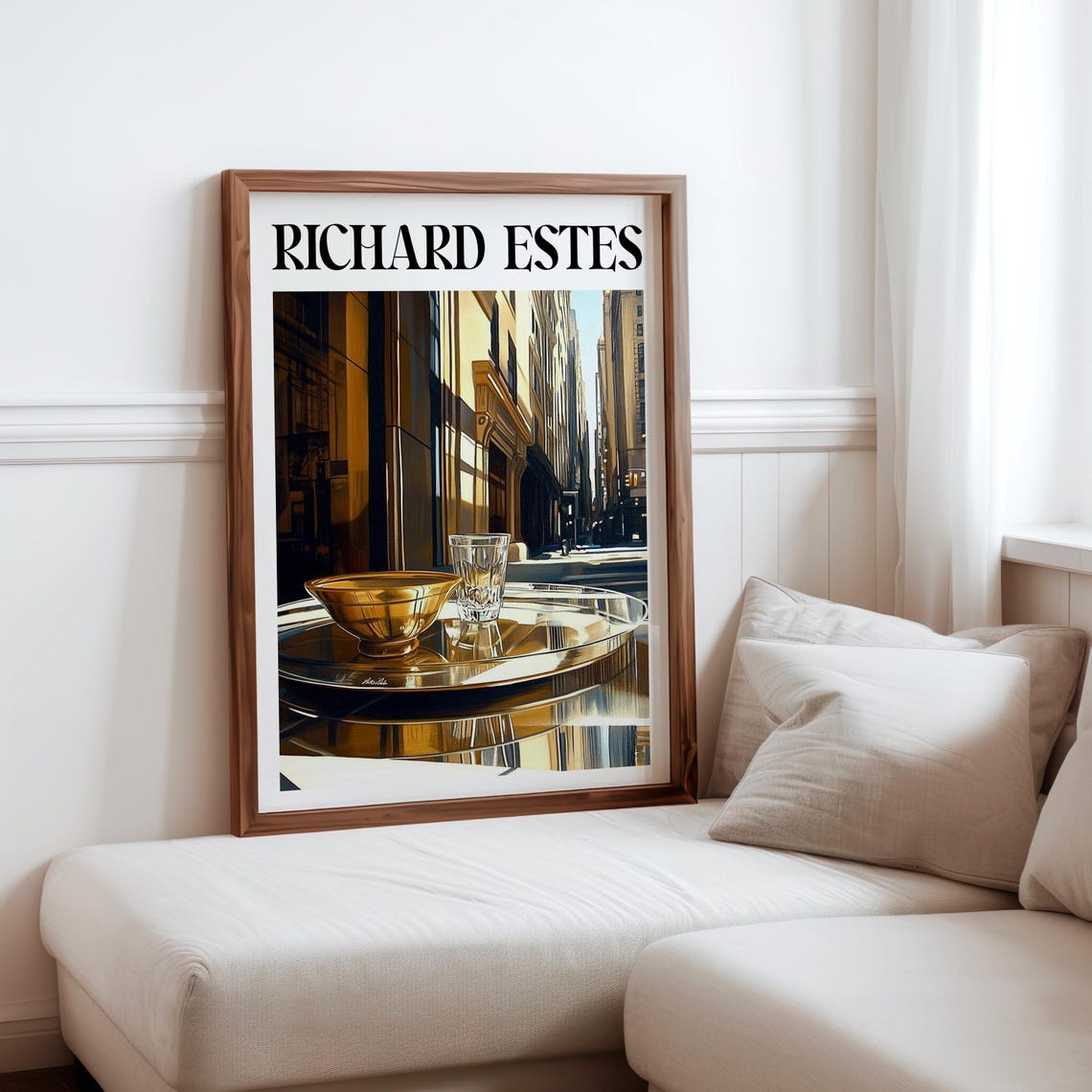 Richard Estes Inspired Golden Bowl Glass City Reflection Print