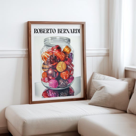 Roberto Bernardi Inspired Poster Colourful Candy Sweet Jar Still Life Wall Art Print Bernardi Inspired Print Modern Home Wall Decor