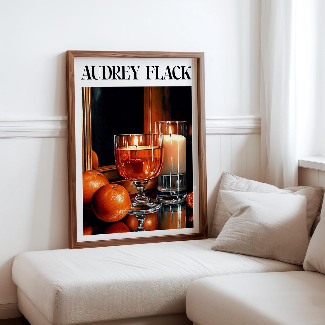 Audrey Flack Inspired Amber Goblet Oranges Candlelit Mirror Poster