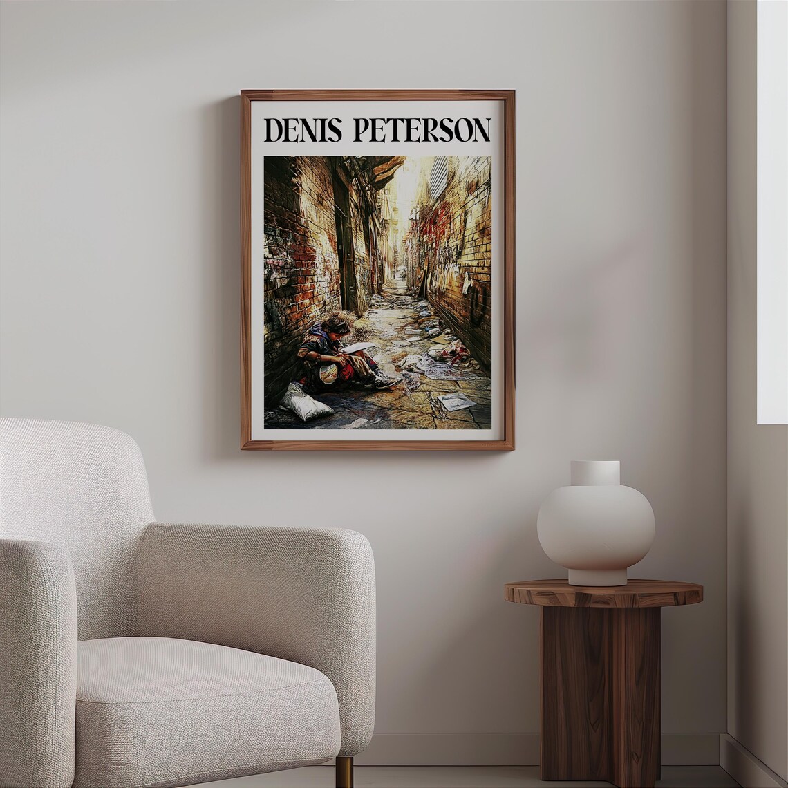 Denis Peterson Child Reading in Trash Filled Alley Painting Art Poster - Image 2