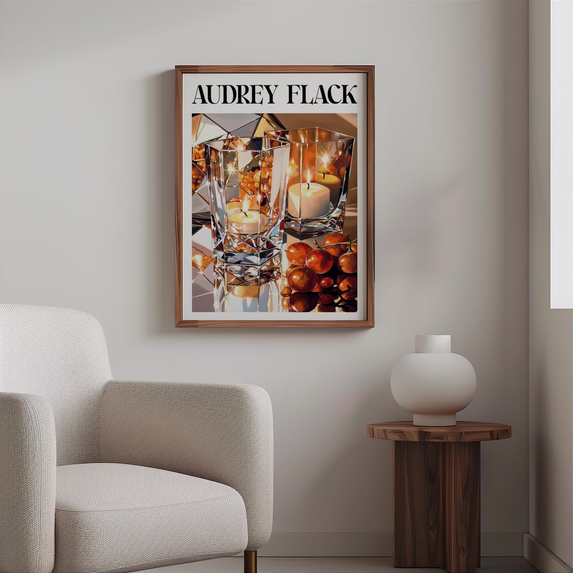 Audrey Flack Inspired Faceted Crystal Glasses Candlelit Grapes Poster - Image 2