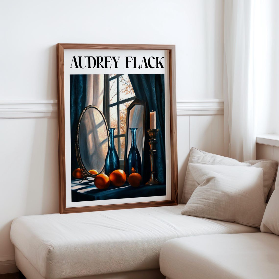 Audrey Flack Blue Decanters Oranges Mirrors Window Still Life Print
