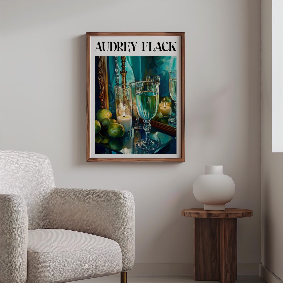Audrey Flack Inspired Green Wine Glasses Apples Teal Light Poster - Image 2