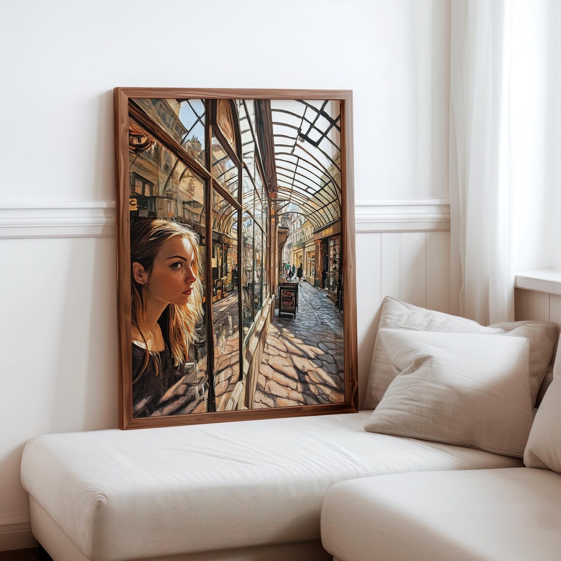 Paris Covered Arcade Glass Roof Blonde Woman Photorealism Art Poster