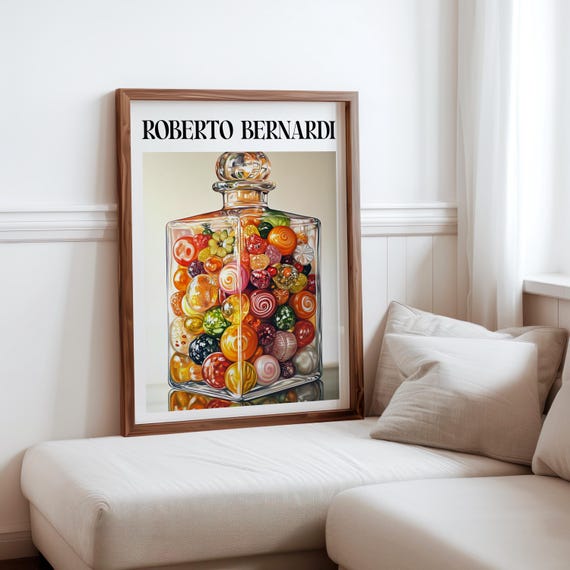 Roberto Bernardi Inspired Poster Colourful Candy Sweet Jar Still Life Wall Art Print Bernardi Inspired Print Modern Home Wall Decor