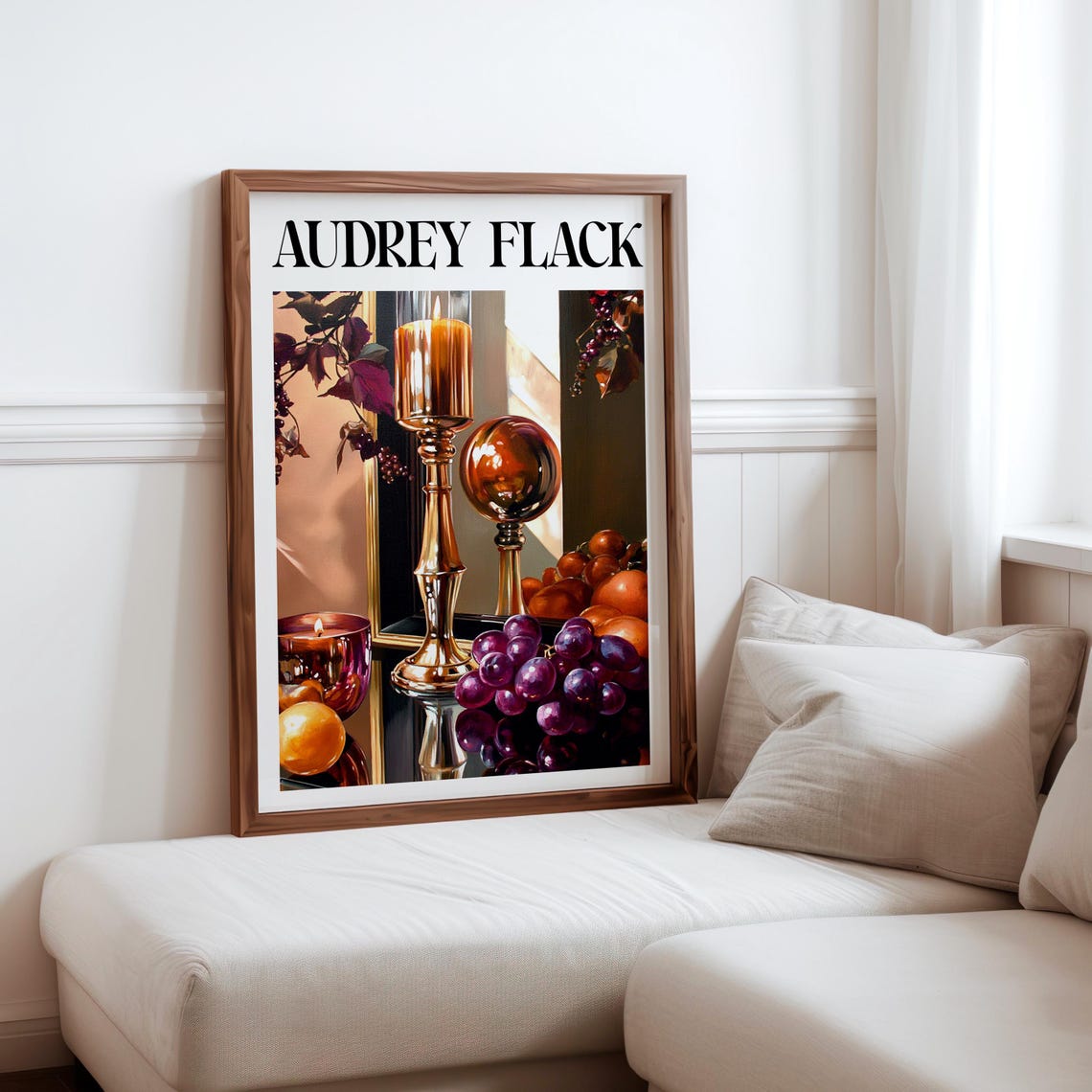 Audrey Flack Inspired Brass Candlestick Crystal Orb Grapes Poster