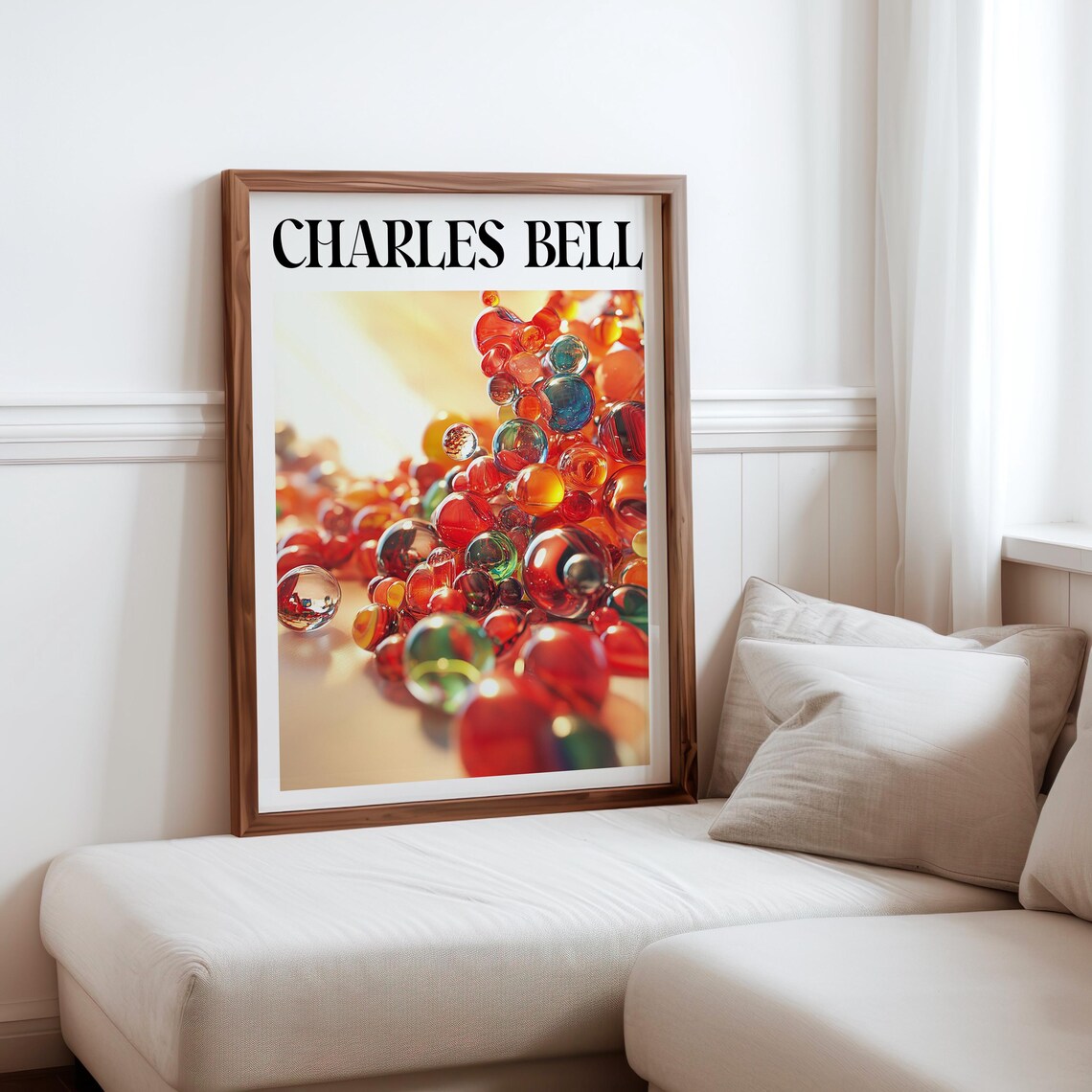 Charles Bell Sunlit Red Glass Marbles Pile Golden Light Art Poster