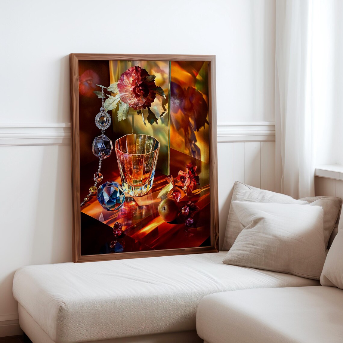 Amber Tumbler with Crystals and Red Flower Still Life Poster