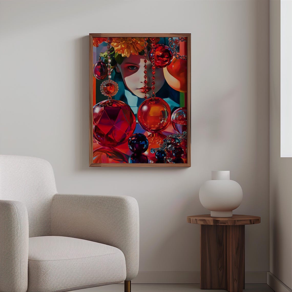 Ruby Crystal Ornaments with Female Face Surreal Still Life Poster - Image 2