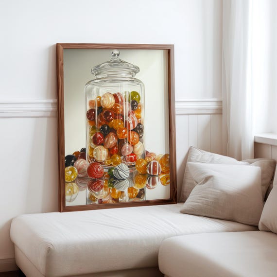 Roberto Bernardi Inspired Poster Colourful Candy Sweet Jar Still Life Wall Art Print Bernardi Inspired Print Modern Home Wall Decor
