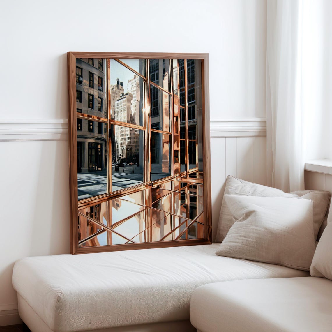 Photorealistic Copper Grid Facade Reflecting Classical Plaza Poster