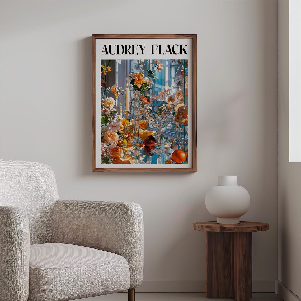 Audrey Flack Inspired Crystal Vase Orange Flowers Candlelight Poster - Image 2