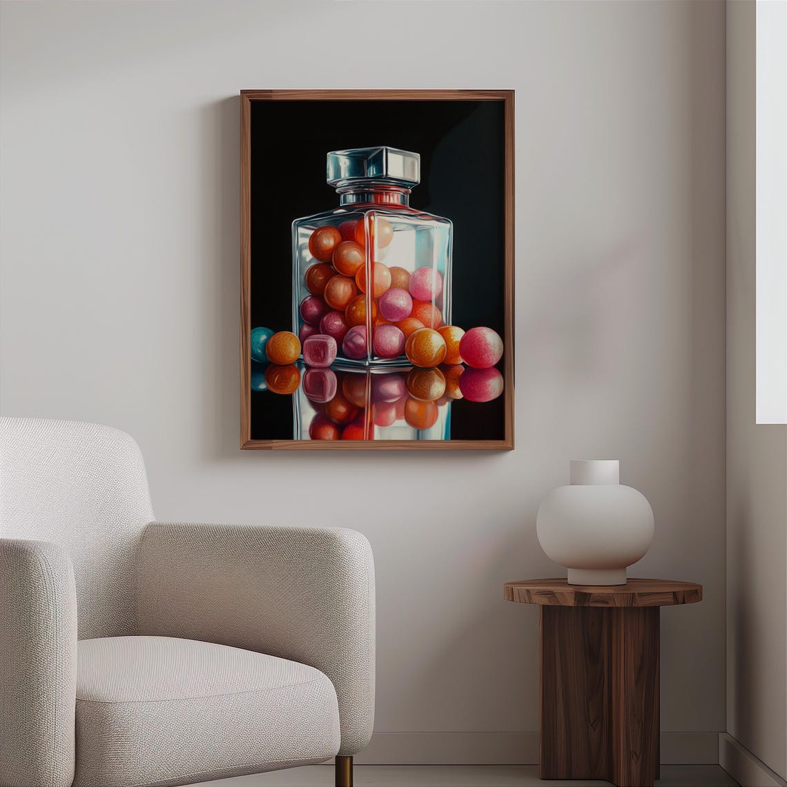Faceted Decanter Pink Orange Gumballs Dark Drama Photorealism Poster - Image 2