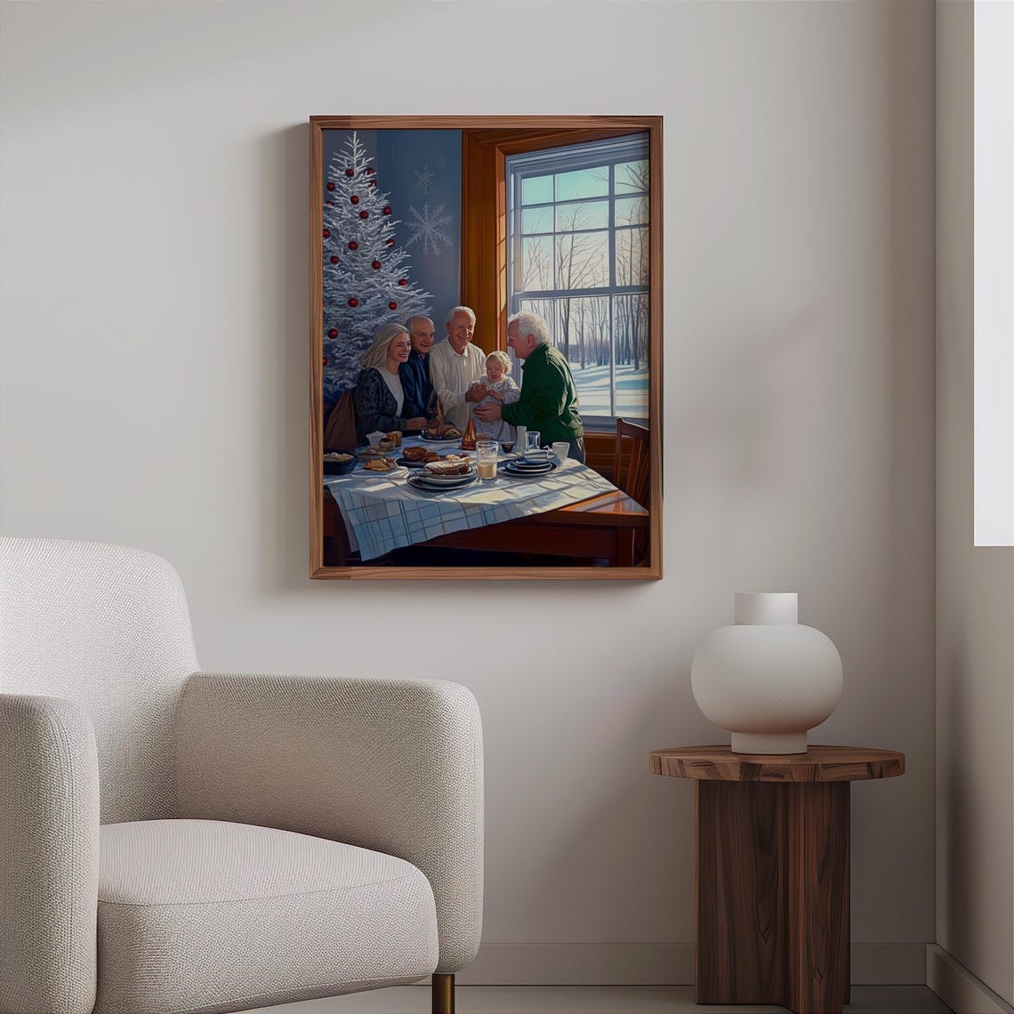 Family Christmas Breakfast Decorated Tree Snowy Window Art Poster - Image 2