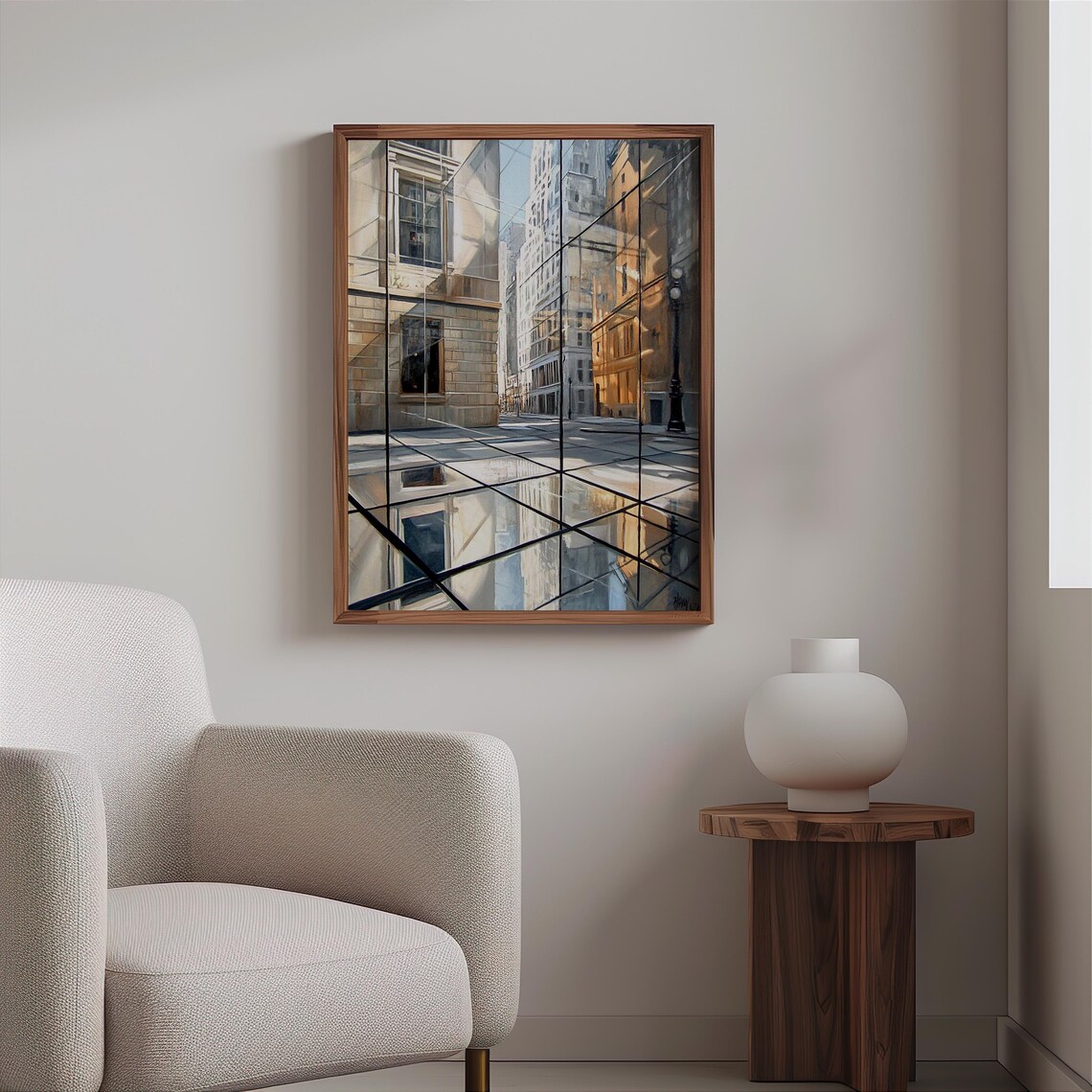 Photorealistic Geometric Glass Panels Sunlit Plaza Reflections Poster - Image 2