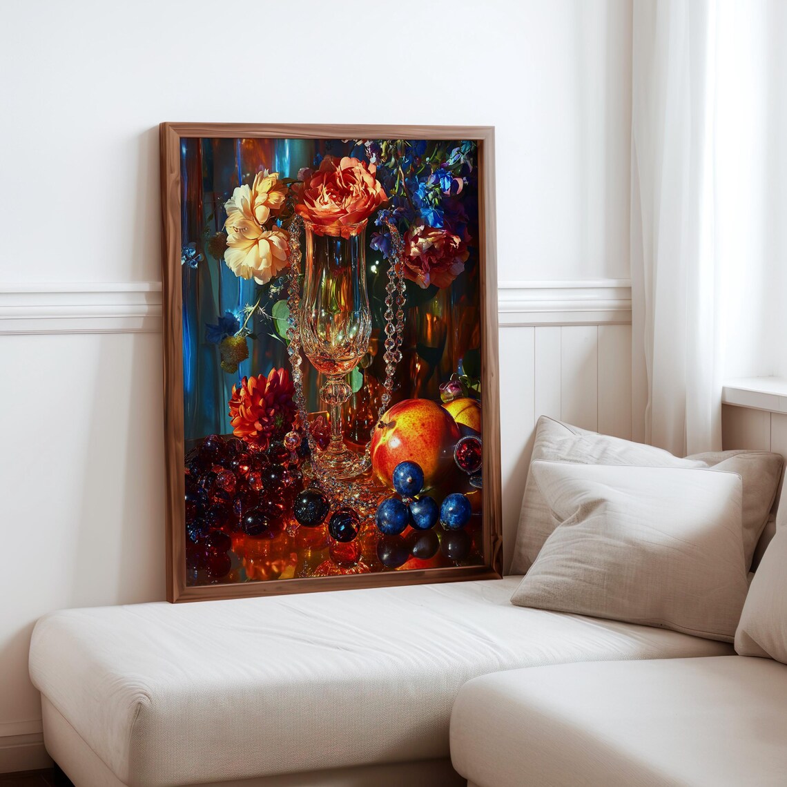 Jewel Tone Goblet with Roses and Blueberries Still Life Poster
