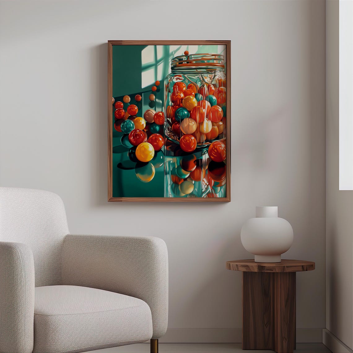 Mason Jar Gumballs Teal Window Light Reflections Photorealism Poster - Image 2