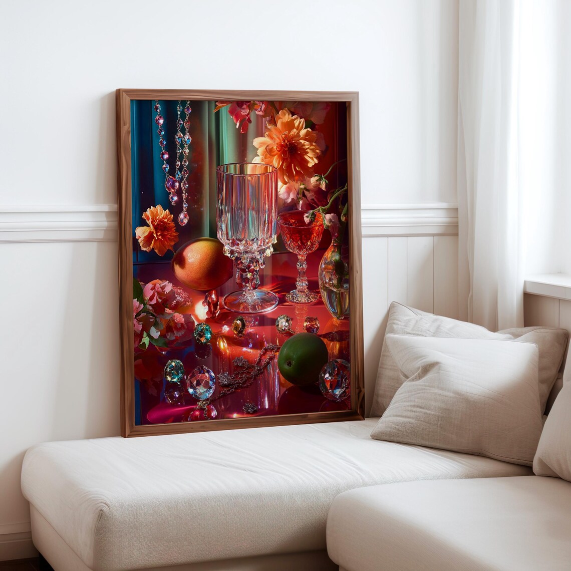 Crystal Wine Glasses with Citrus and Beads Still Life Poster Art
