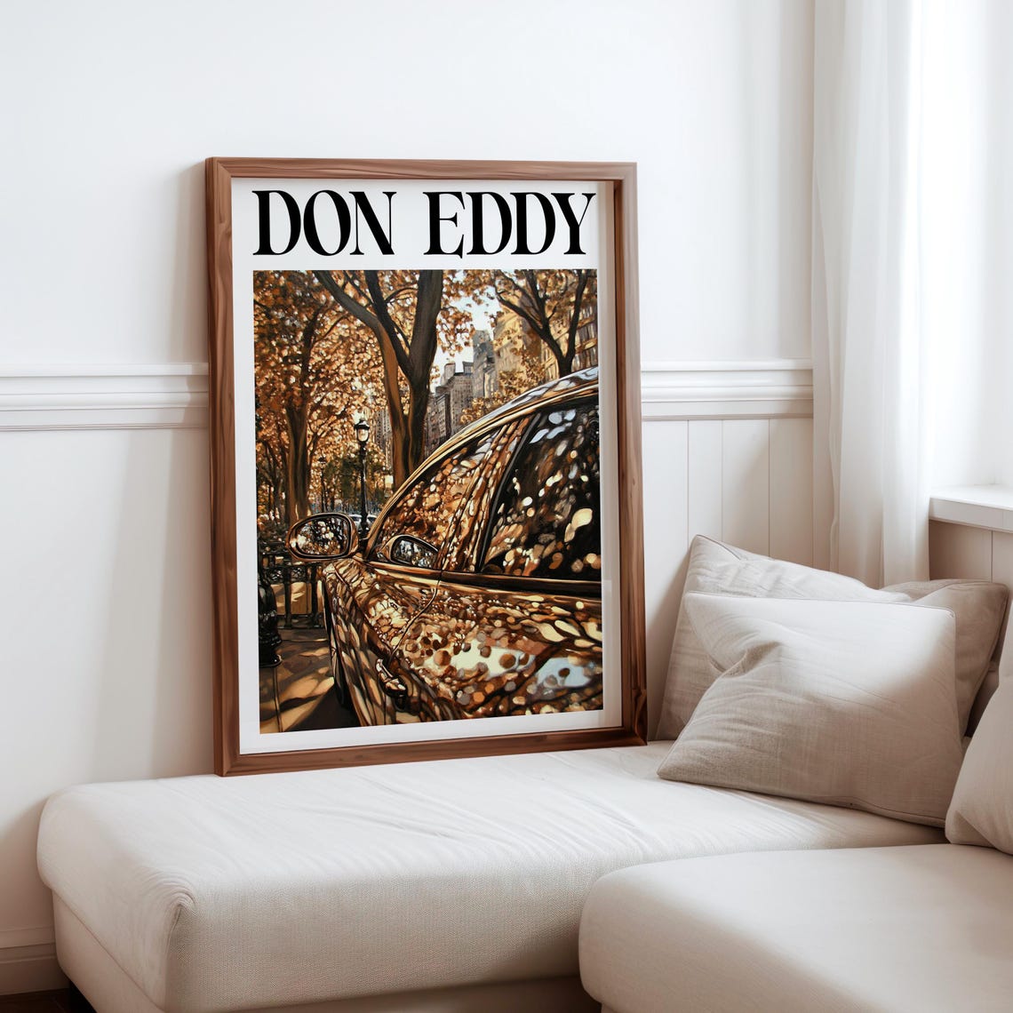 Don Eddy Style Golden Classic Car Autumn Tree Reflection Street Poster