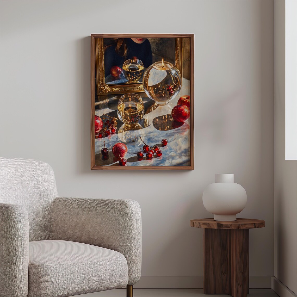 Crystal Ball Candleholder Cherries Wine Glasses Still Life Art Print - Image 2