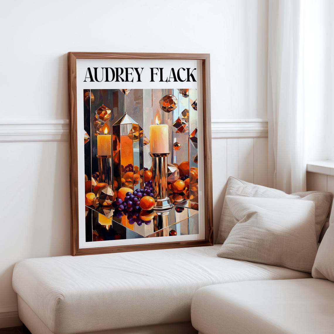 Audrey Flack Inspired Brass Candles Floating Crystals Mirror Poster