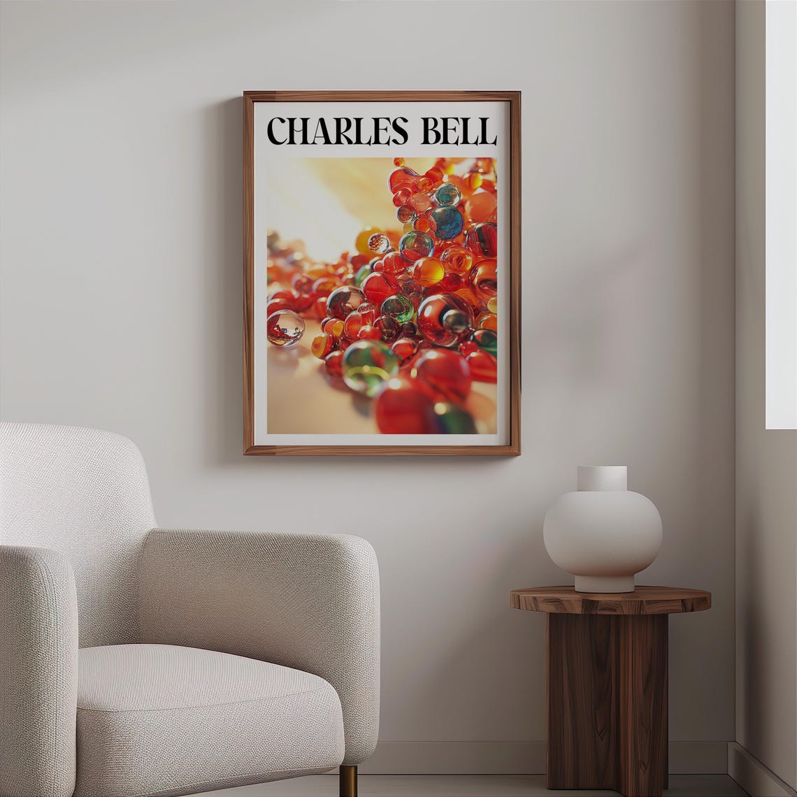 Charles Bell Sunlit Red Glass Marbles Pile Golden Light Art Poster - Image 2