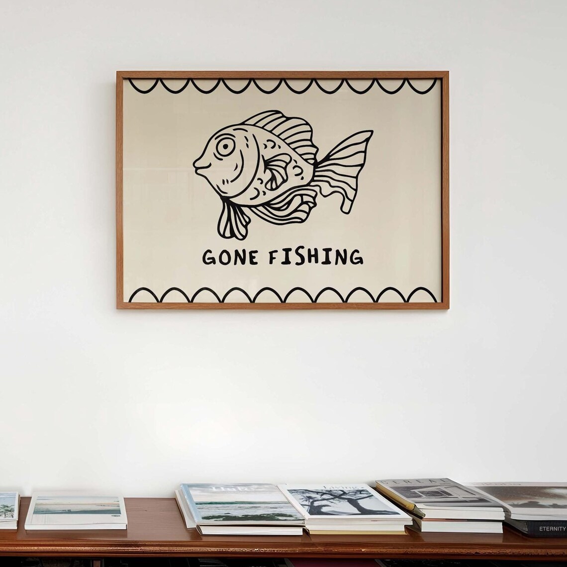 Gone Fishing Cute Fish Doodle Retro Kitchen Beach Wall Poster