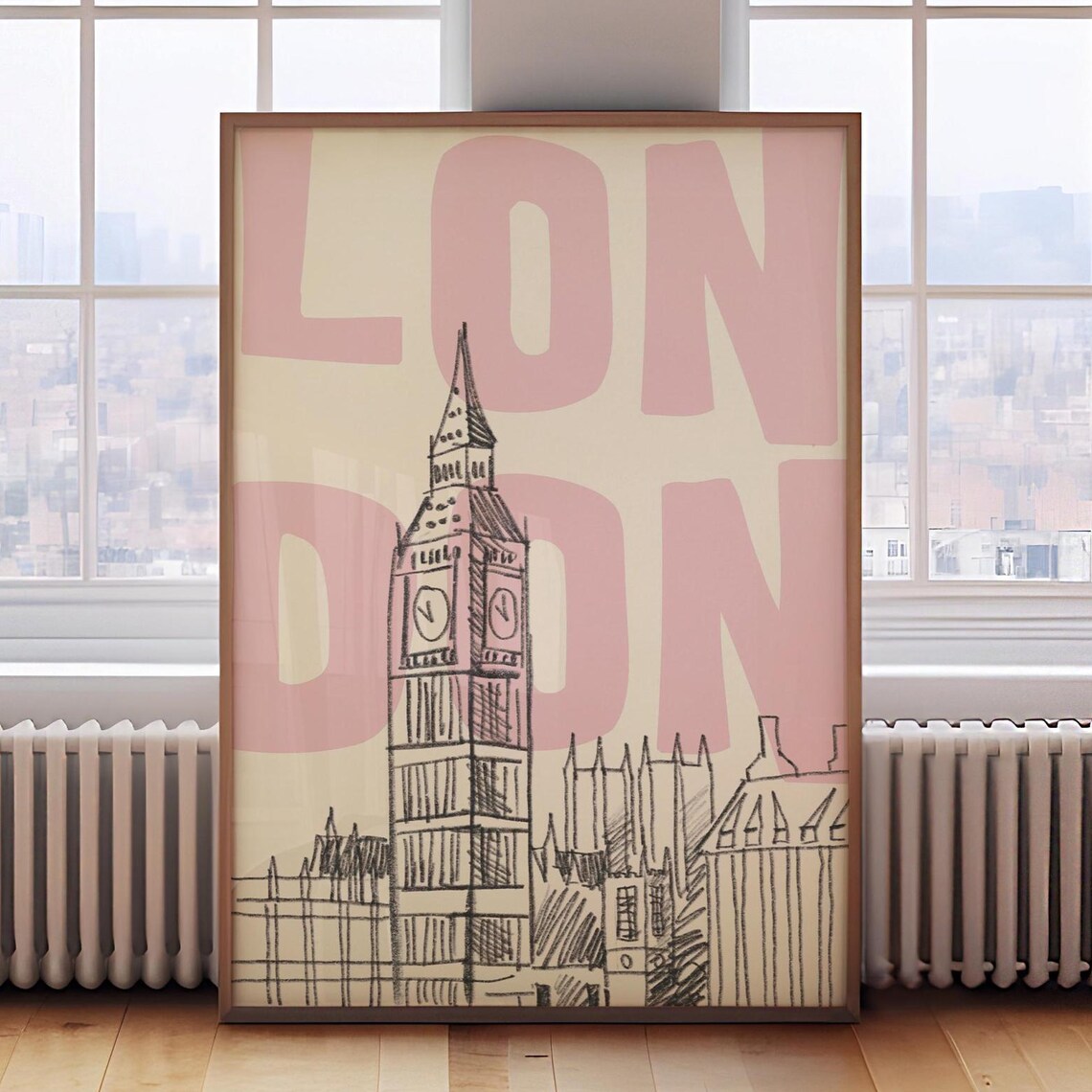 London Pink Wall Art, Minimalist Travel Poster