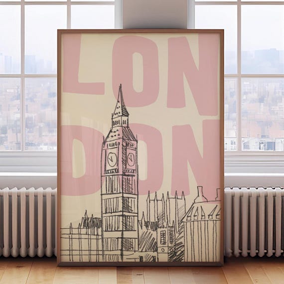 London Pink Wall Art, Minimalist Travel Poster