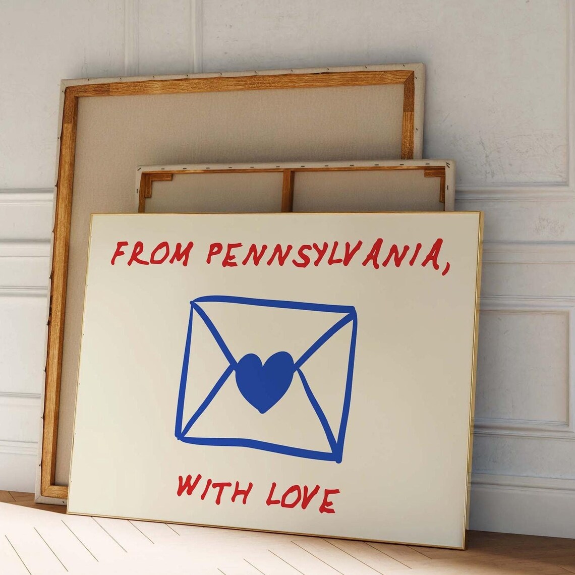 From Pennsylvania With Love Red Letter Blue Envelope Heart Print