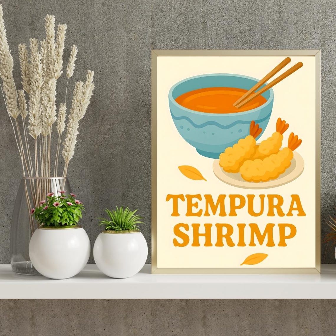 Tempura Shrimp Retro Japanese Food Poster Cute Kitchen Cuisine Decor