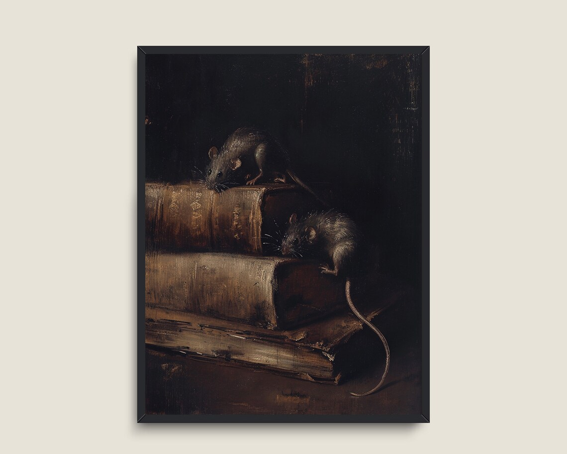 Victorian Books Rats Mouse Dark Academia Art Print - Image 3