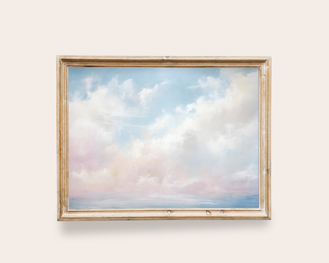 Pastel Blue Sky With Soft White Clouds Peaceful Cloudscape Poster