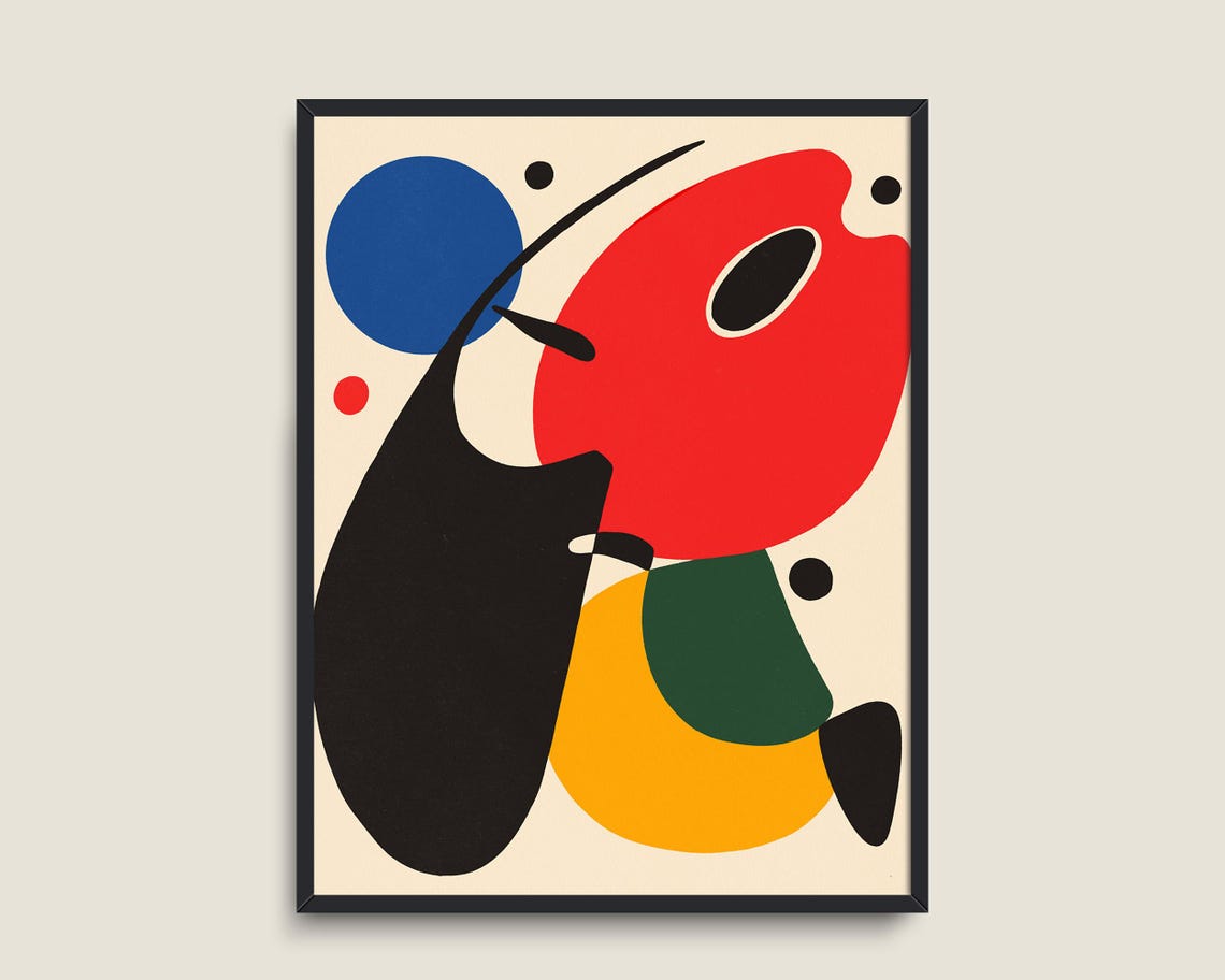 Colorful Abstract Shapes Red Blue Black Mid Century Modern Art Print - Image 3