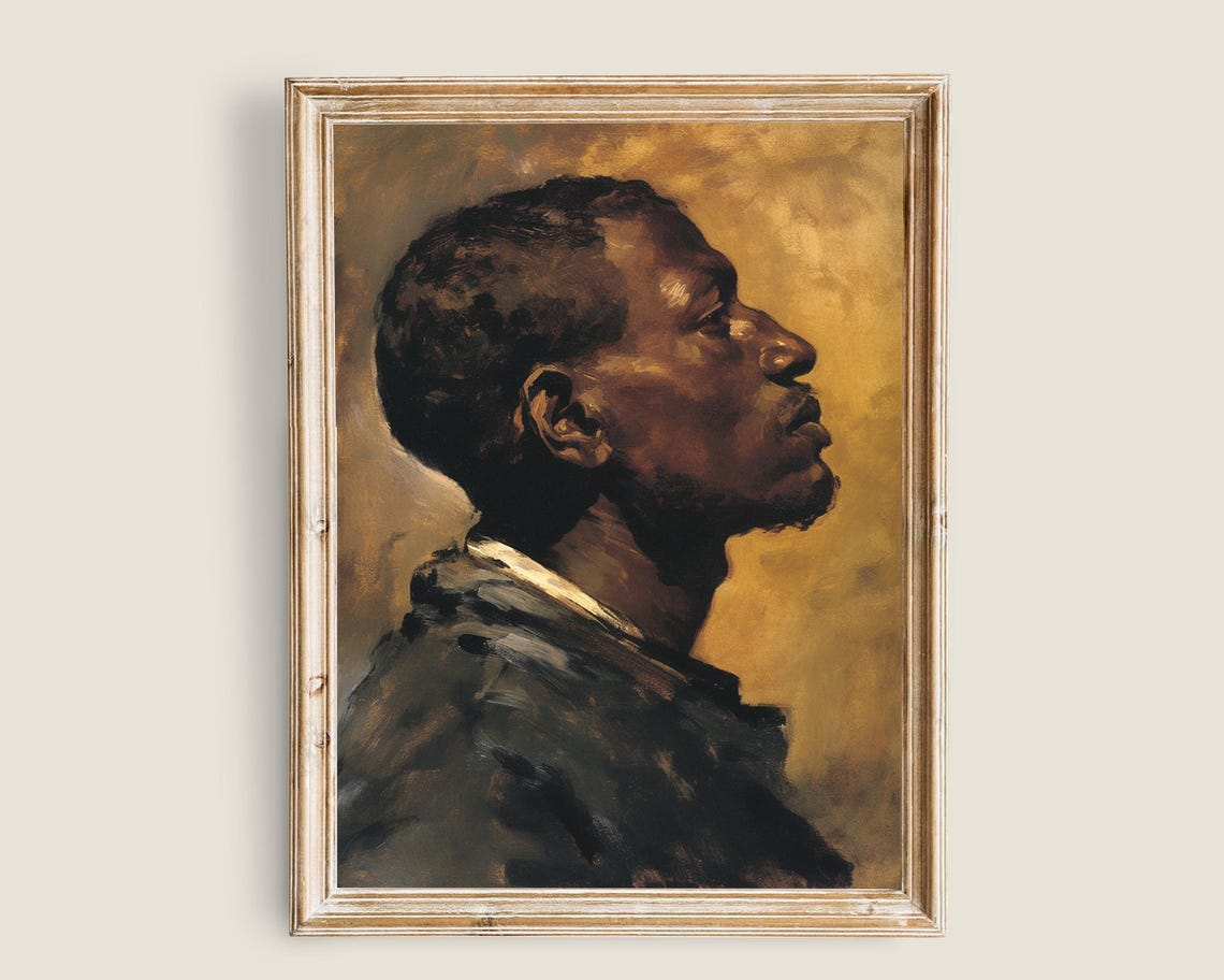 Black Man Profile Portrait Golden Tones Renaissance Vintage Wall Art
