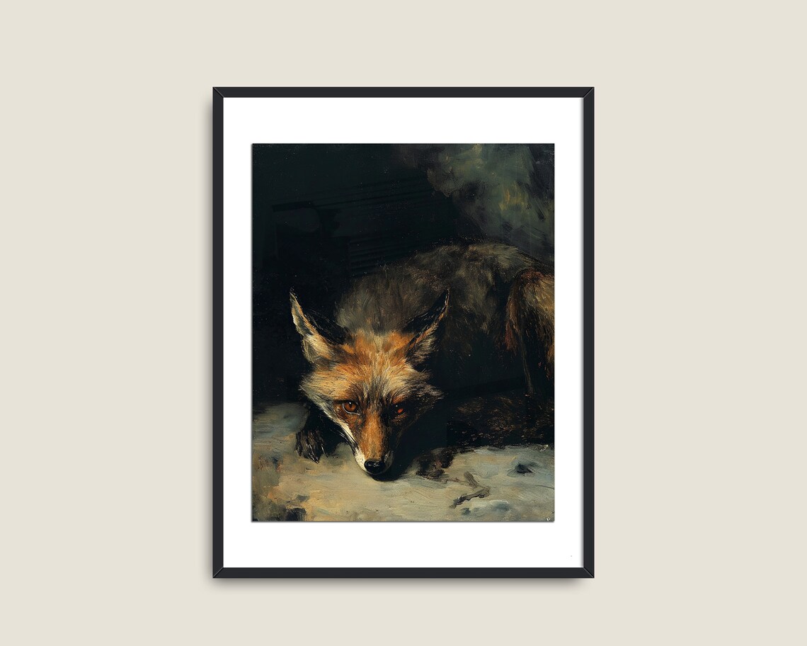 Dark Moody Fox Portrait Forest Shadows Vintage Wildlife Poster - Image 2