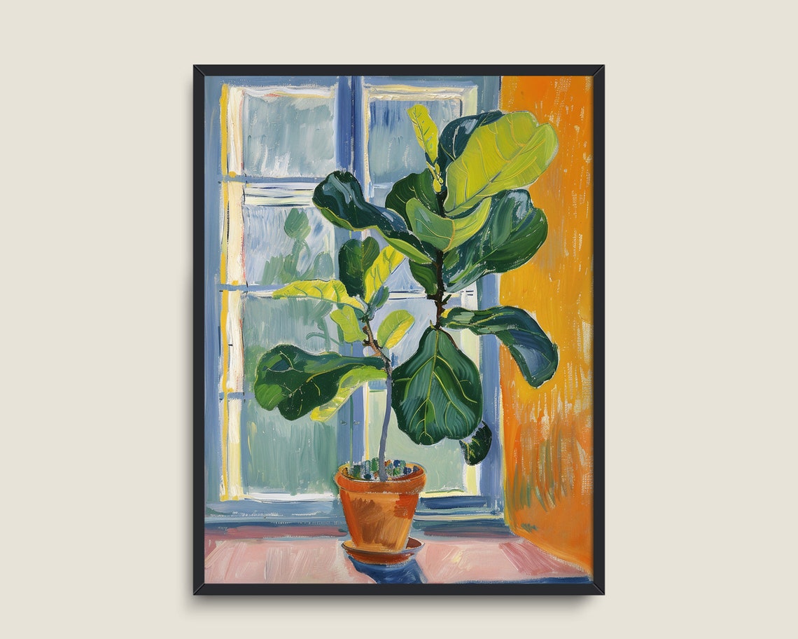 Fiddle Leaf Fig Painting Vintage Botanical Art Matisse Boho Indoor Plants Prints Fig Tree Art Wall Art - Image 3