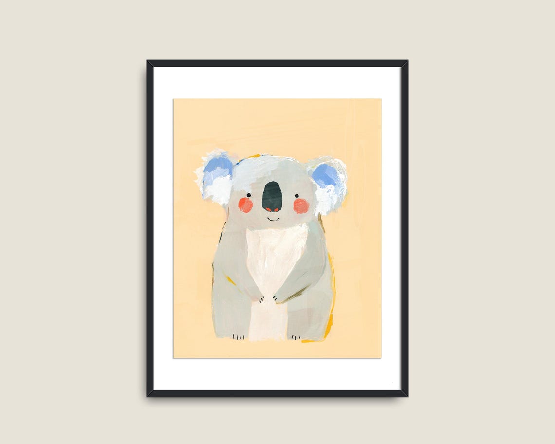 Cute Cartoon Koala Smiling Soft Peach Nursery Kids Animal Wall Art - Image 2