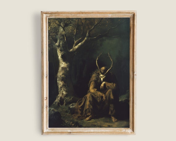 Dark Cottagecore Decor Gothic Wall Art Forest Guardian Creatures Art Vintage Dark Moody Antique Occult Print