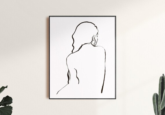Minimalist Woman Line Art Back Modern Female Figure Sketch Print