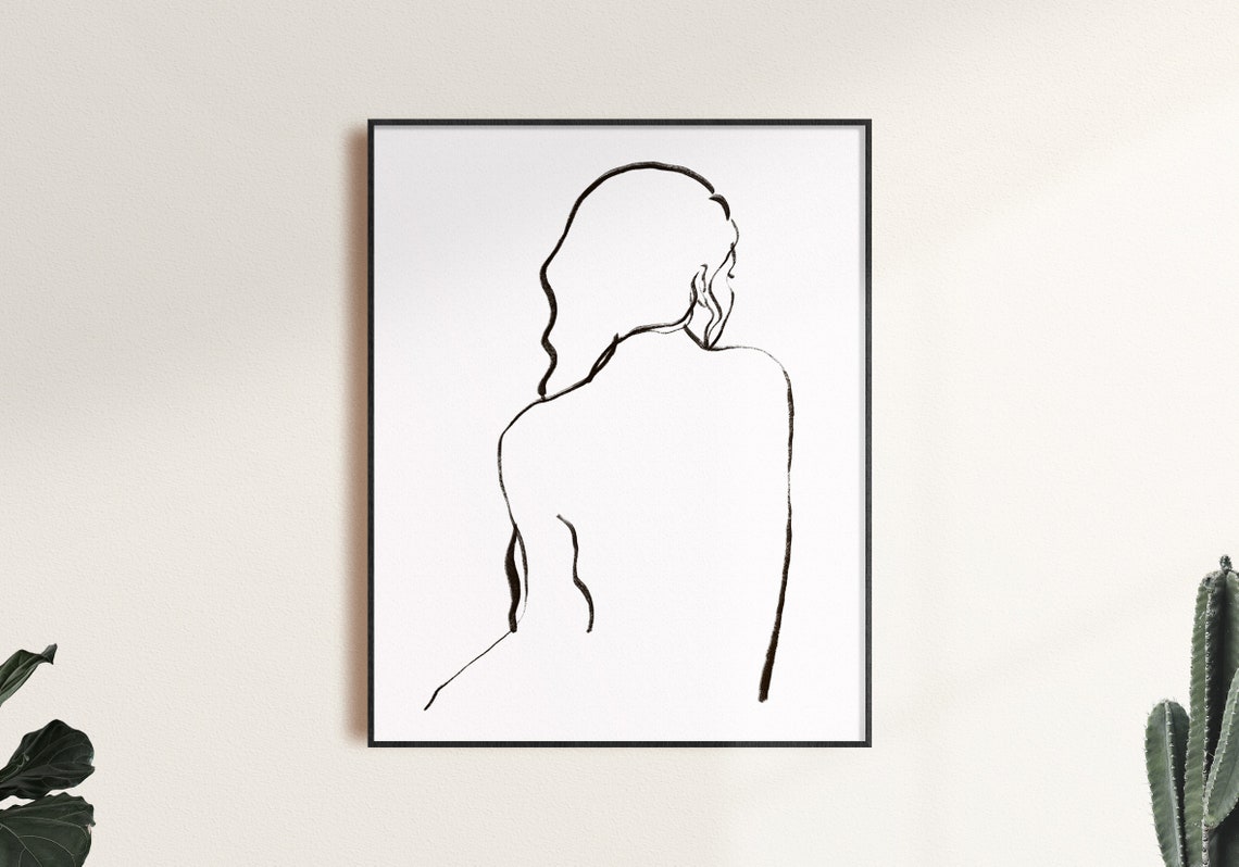 Minimalist Woman Line Art Back Modern Female Figure Sketch Print